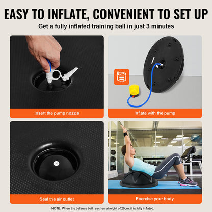 Half Exercise Ball Trainer, 23 inch Balance Ball Trainer, 660 lbs Capacity Stability Ball, Yoga Ball with Resistance Bands and Pump, Strength Fitness Ball for Home Gym, Full Body Workouts, Black
