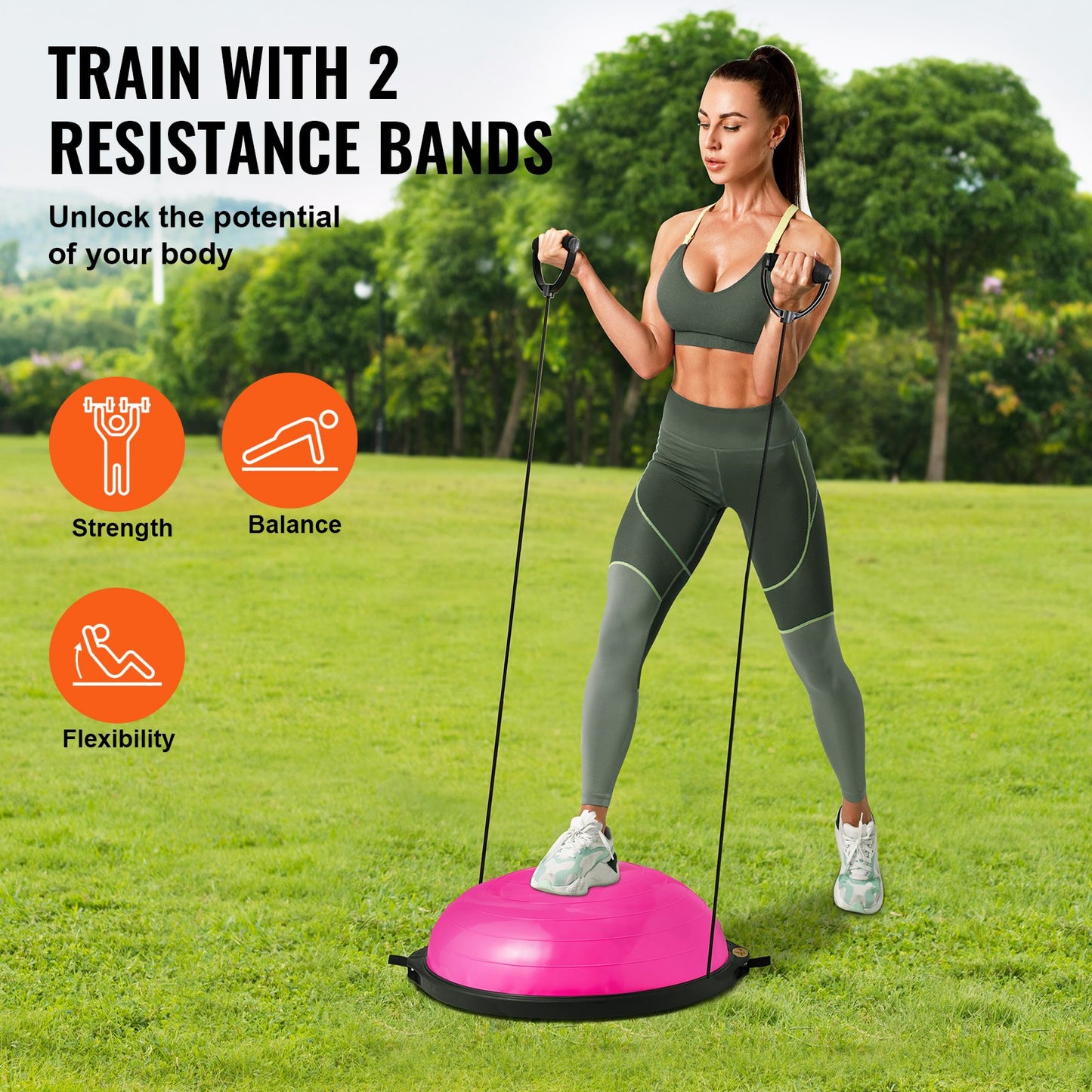 26" Halbgymnastikball Trainer Yoga Balance Stabilitätsball Widerstandsband