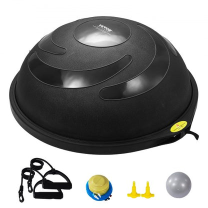 Half Exercise Ball Trainer, 26 inch Balance Ball Trainer, 1500lbs Capacity Stability Ball, Yoga Ball with Resistance Bands & Foot Pump, Strength Fitness Ball for Home Gym Full Body Workout Black