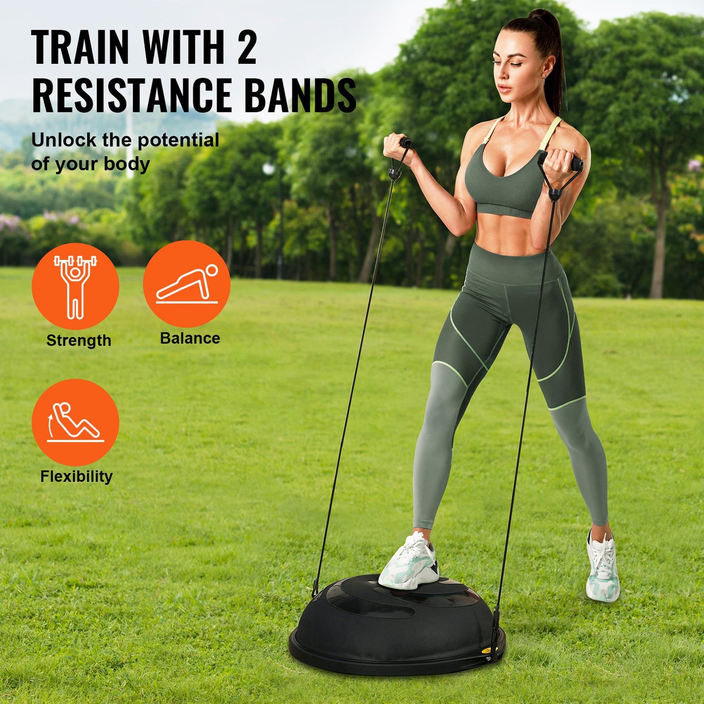 26" Halbgymnastikball Trainer Yoga Balance Stabilitätsball Widerstandsband