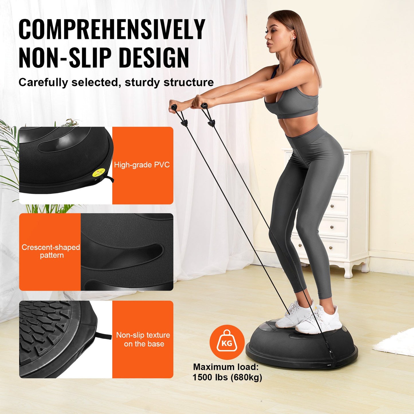 26" Halbgymnastikball Trainer Yoga Balance Stabilitätsball Widerstandsband