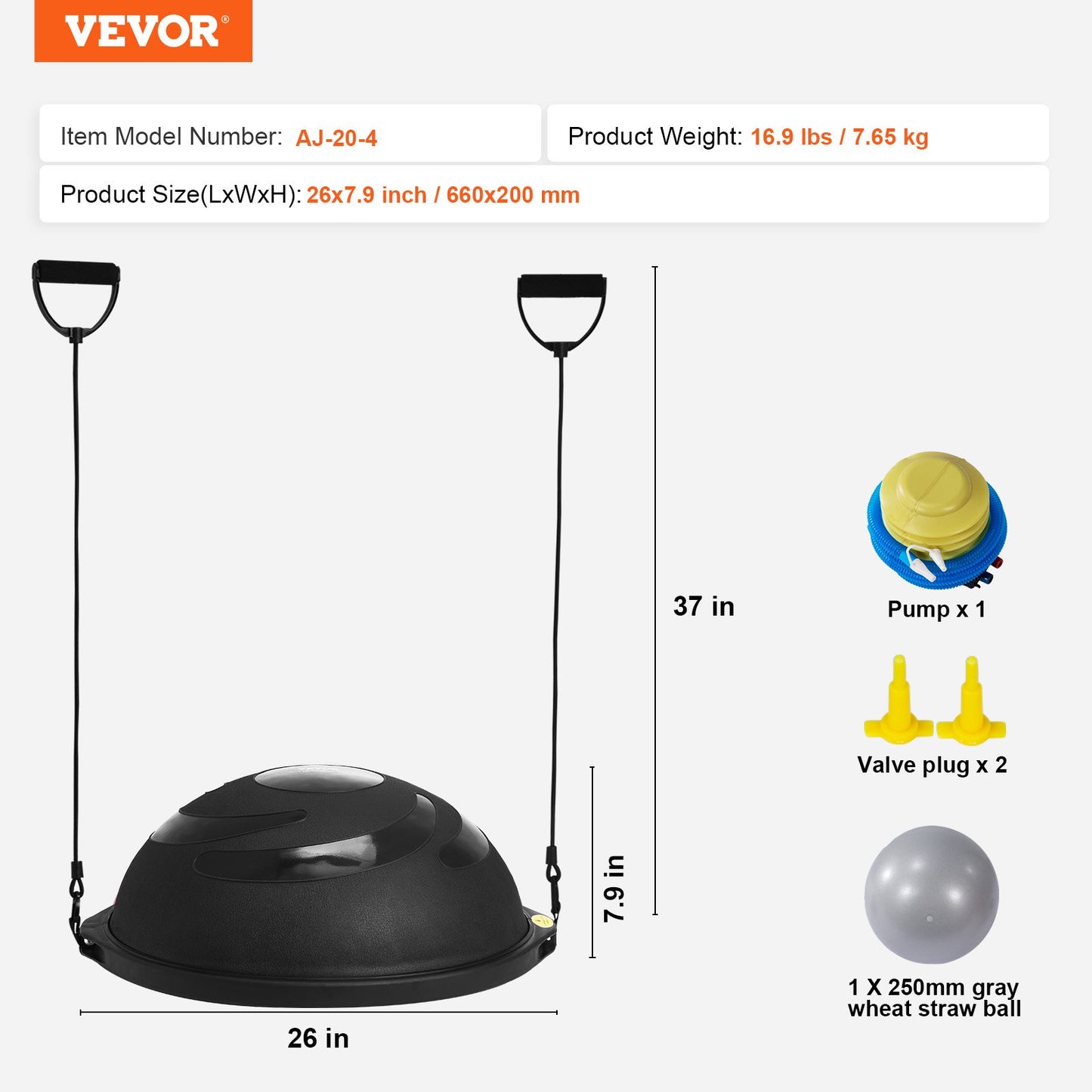 26" Halbgymnastikball Trainer Yoga Balance Stabilitätsball Widerstandsband