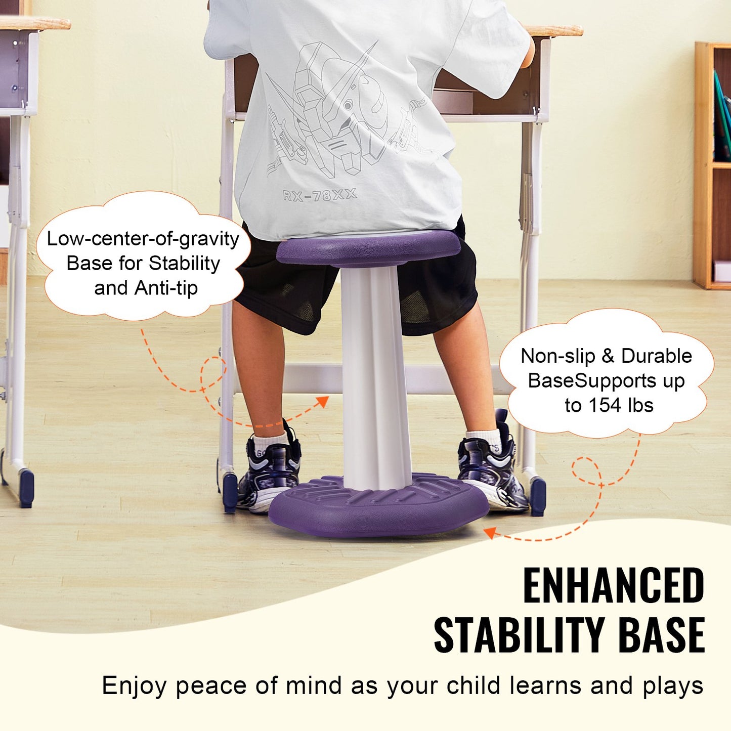 Kids Wobble Chair, Active Chair with Sponge Cushion, Wobble Stool Improves Focus, Posture and Calm Children, Ideal for Schools and Home, Age 7-14, Purple