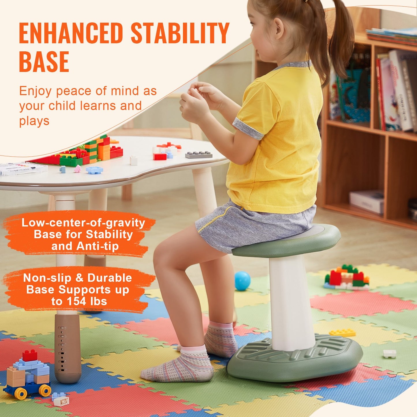 Kids Wobble Chair Active Chair with Sponge Cushion for Age 3-7 Green