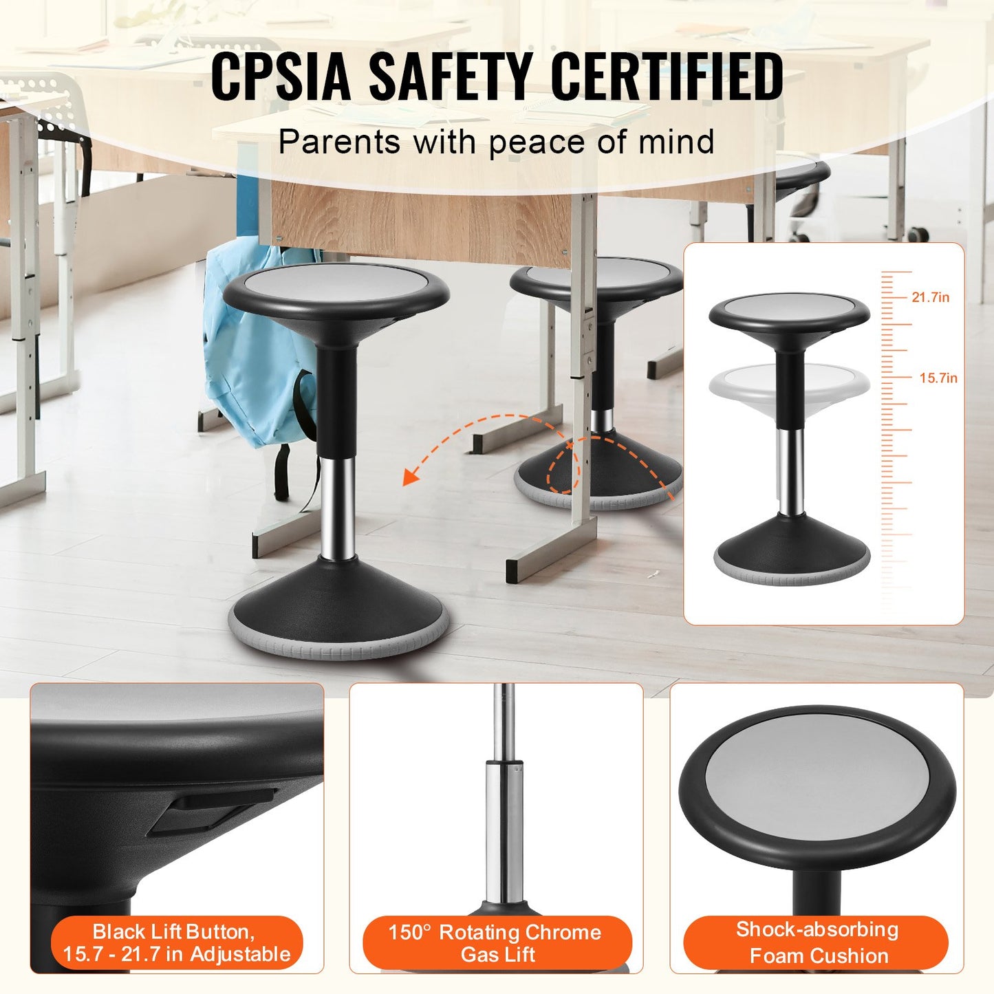 Wobble Chair Height Adjustable (15.7-21.7") Active Chair Age 12-18 Black