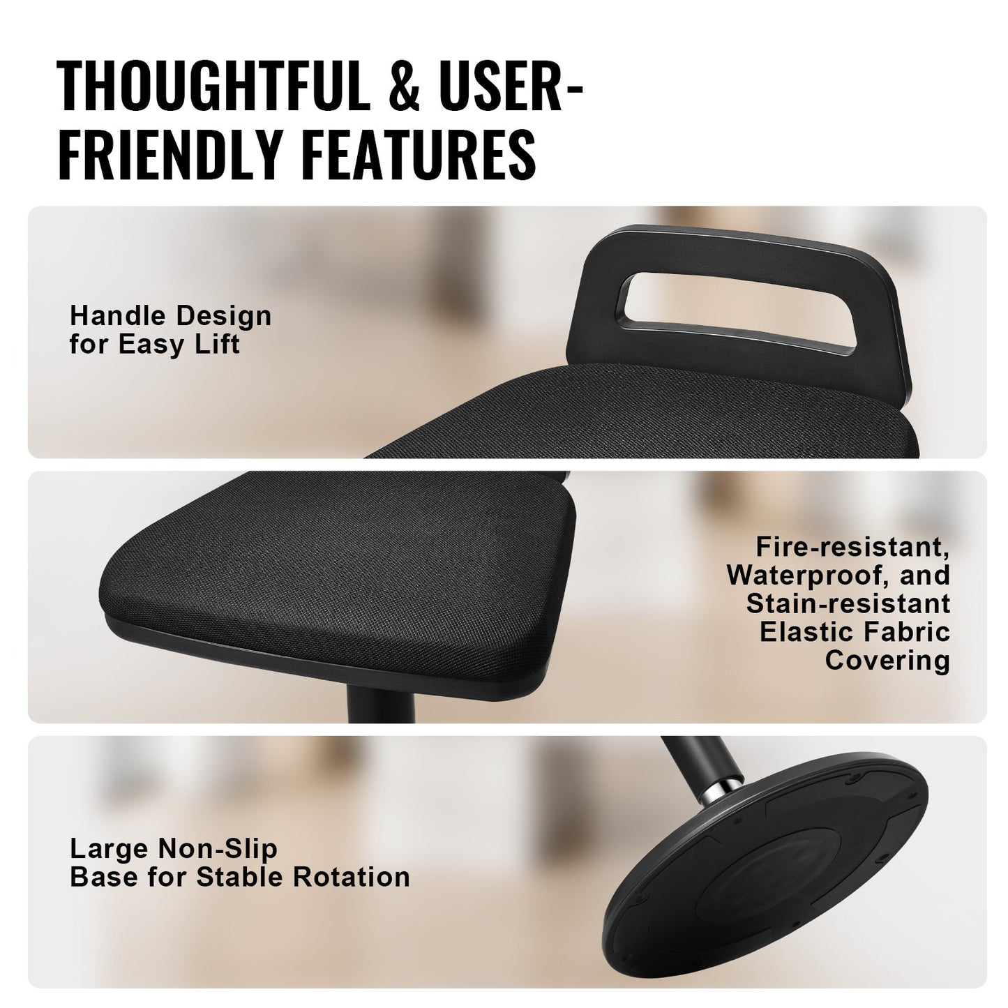 Wobble Chair Höhenverstellbarer (24,6-34,4") Aktivstuhl mit Griff schwarz