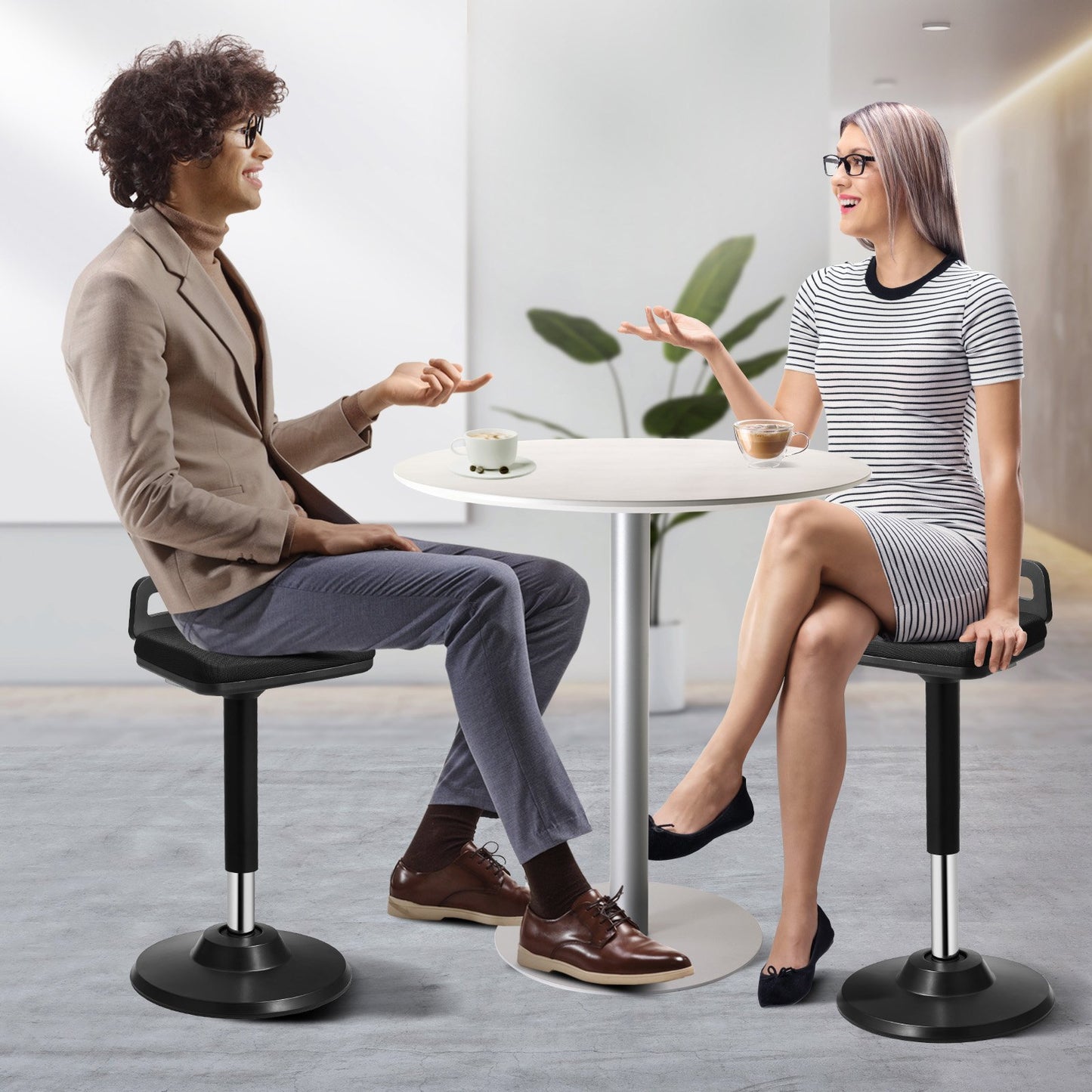 Active Chair with Handle, Height-Adjustable (24.6-34.4") Wobble Chair Made of Elastic Fabric & 45 mm Foam, Ideal for Schools, Office and Home, 8° Tilt Angle, Age 12-18, Black