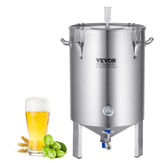 Kessel aus Edelstahl 304, 60 l Bierbrau-Gärung, Gärtank zum Brauen von Bier, Heimbrauzubehör mit Sockel, Kessel mit Deckel, Griff, Ventil, Ausguss, Thermometer