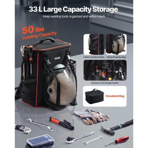 33L Schweißrucksack 600D Polyester Schweißrucksack für Werkzeug und Helm