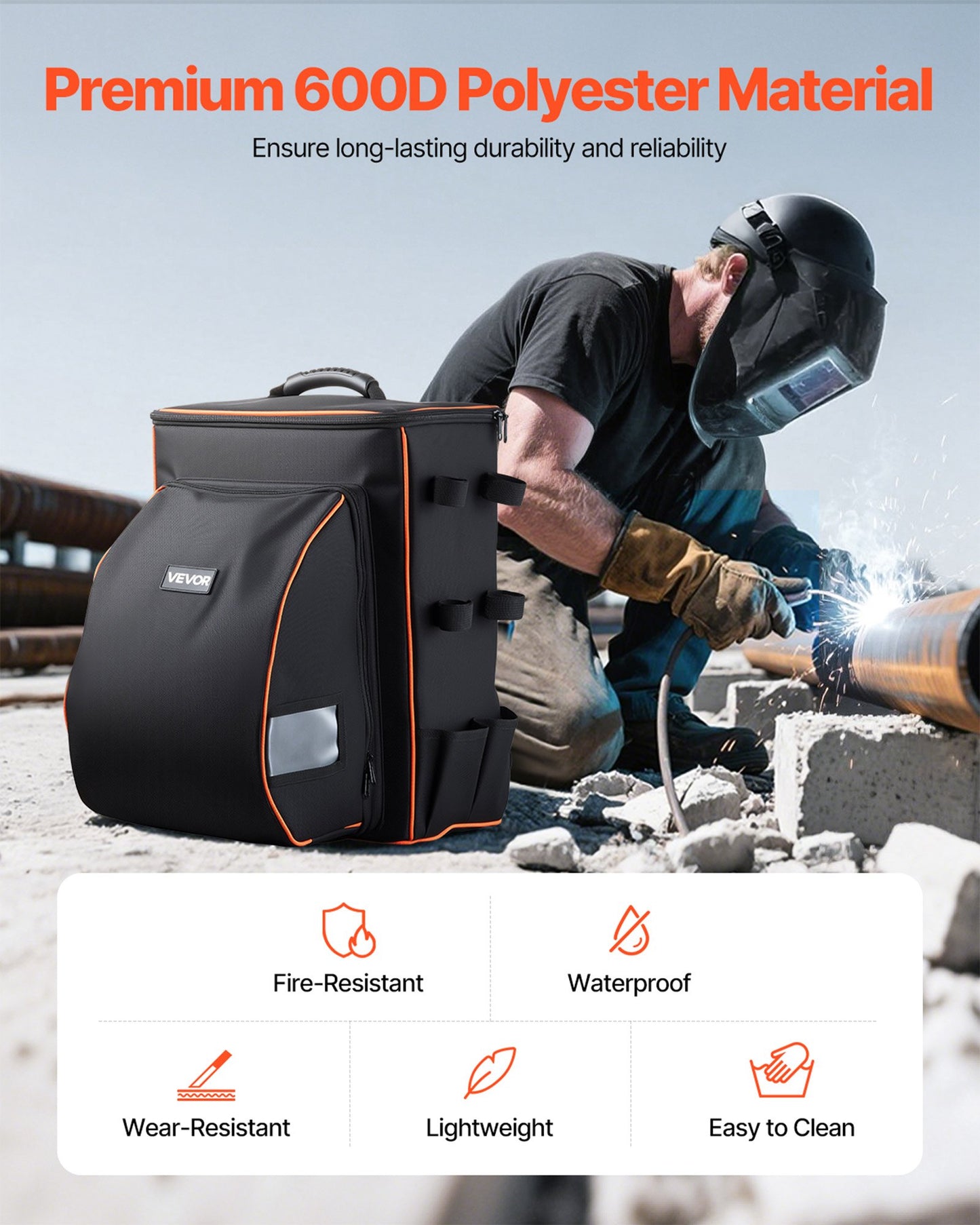 Welding Backpack, 35.6L Welder Backpack for Tools and Helmet, 600D Polyester Extreme Gear Pack with Helmet Catch Bag, Multi-Purpose Gear Storage Bag for Welding, Outdoor Camping, Mountaineering