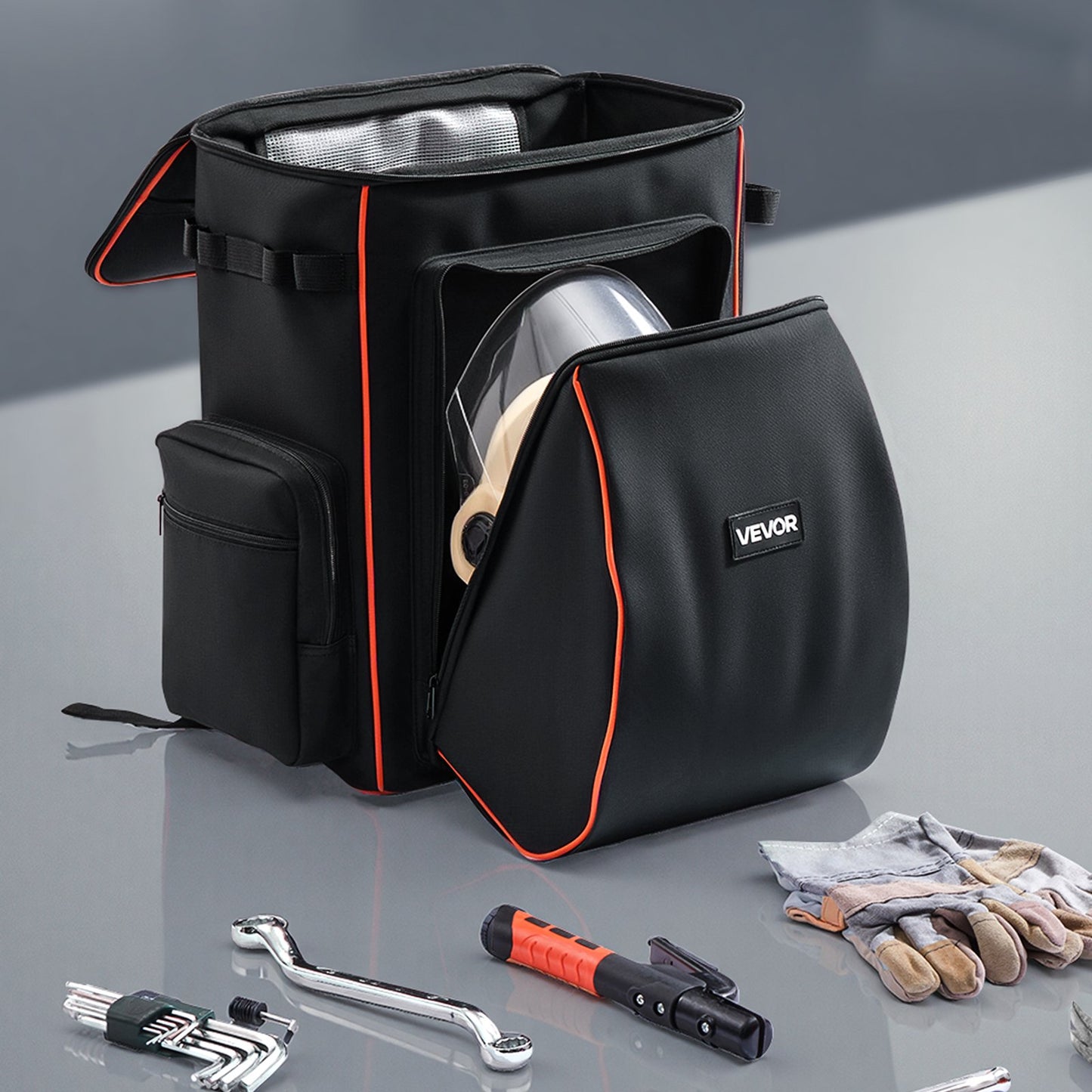 Welding Backpack, 35.6L Welder Backpack for Tools and Helmet, 600D Polyester Extreme Gear Pack with Helmet Catch Bag, Multi-Purpose Gear Storage Bag for Welding, Outdoor Camping, Mountaineering