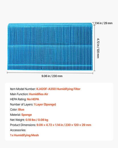 Air Purifier Filter Replacement, Compatible with KJ420F-A35 Filter Accessories with Precision Mesh Screen, Washable & Reusable, Easy to Replace for Indoor Room Office Humidifying, Blue