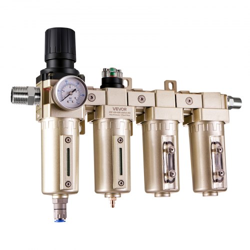 Air Compressor Filter Regulator, 3/4" NPT 4-Stage 5μm & 0.3μm & 0.1μm & 0.1μm Air Drying System with Micron Filters & Double Desiccant Dryer, Auto Drain Air Compressor Water Separator 175PSI Max