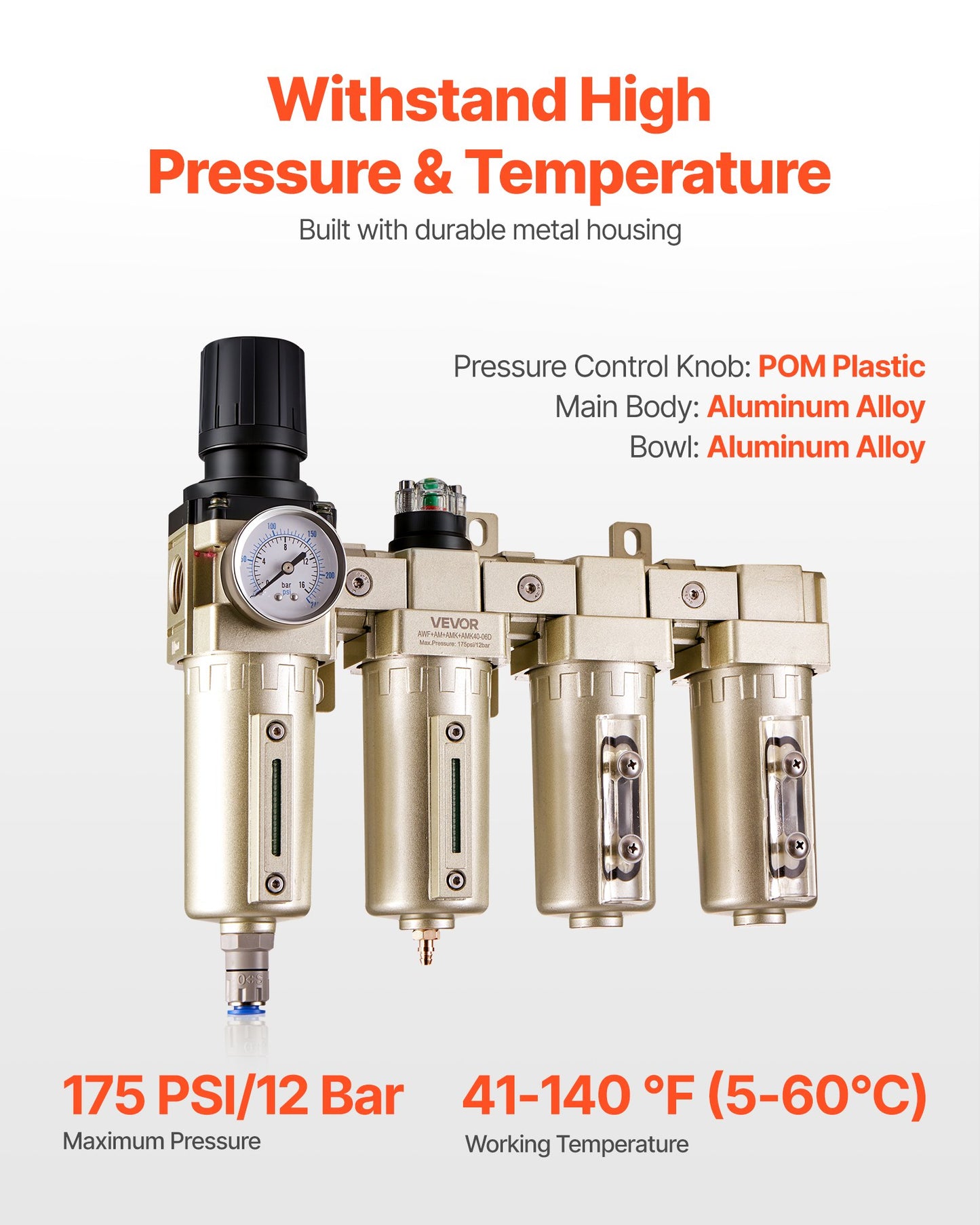 Air Compressor Filter Regulator, 3/4" NPT 4-Stage 5μm & 0.3μm & 0.1μm & 0.1μm Air Drying System with Micron Filters & Double Desiccant Dryer, Auto Drain Air Compressor Water Separator 175PSI Max