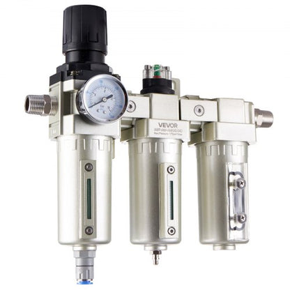 Air Compressor Filter Regulator, 1/2" NPT 3-Stage 5μm & 0.3μm & 0.1μm Air Drying System with Micron Filters and Desiccant Dryer, Auto Drain Air Compressor Water Separator 175PSI Max Pressure