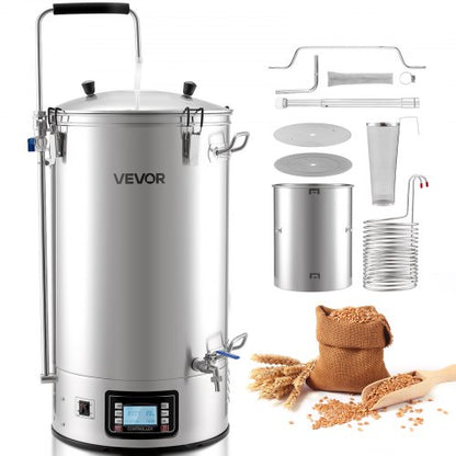 Beer Brewing Equipment, 16 Gal/60L Beer Maker with Anti-Burn Pump and Wort Chiller,3000W All-in-One Home Brewing Kit with Digital Control, Recipe Memory & Timer, Removable mesh strainer