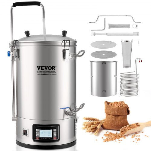 Electric Brewing System, 9.2 Gal/35 L Brewing Pot, All-in-One Home Beer Brewer with Pump, Mash Boil Device with Panel, Auto/Manual Mode 100-1800W Power 25-100℃ Temp 1-180 min Timer Recipe Memory