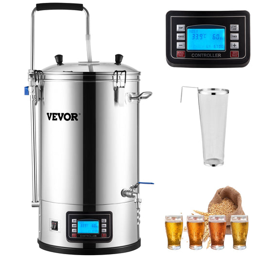Electric Brewing System, 8 Gal/30 L, All-in-one Home Beer Brewer with Auto/Manual Mode Panel, Mash Boil Device with 100-2500W Power 25-100℃ Temp 1-180 min Timer Circulation Pump Recipe Memory, 220V