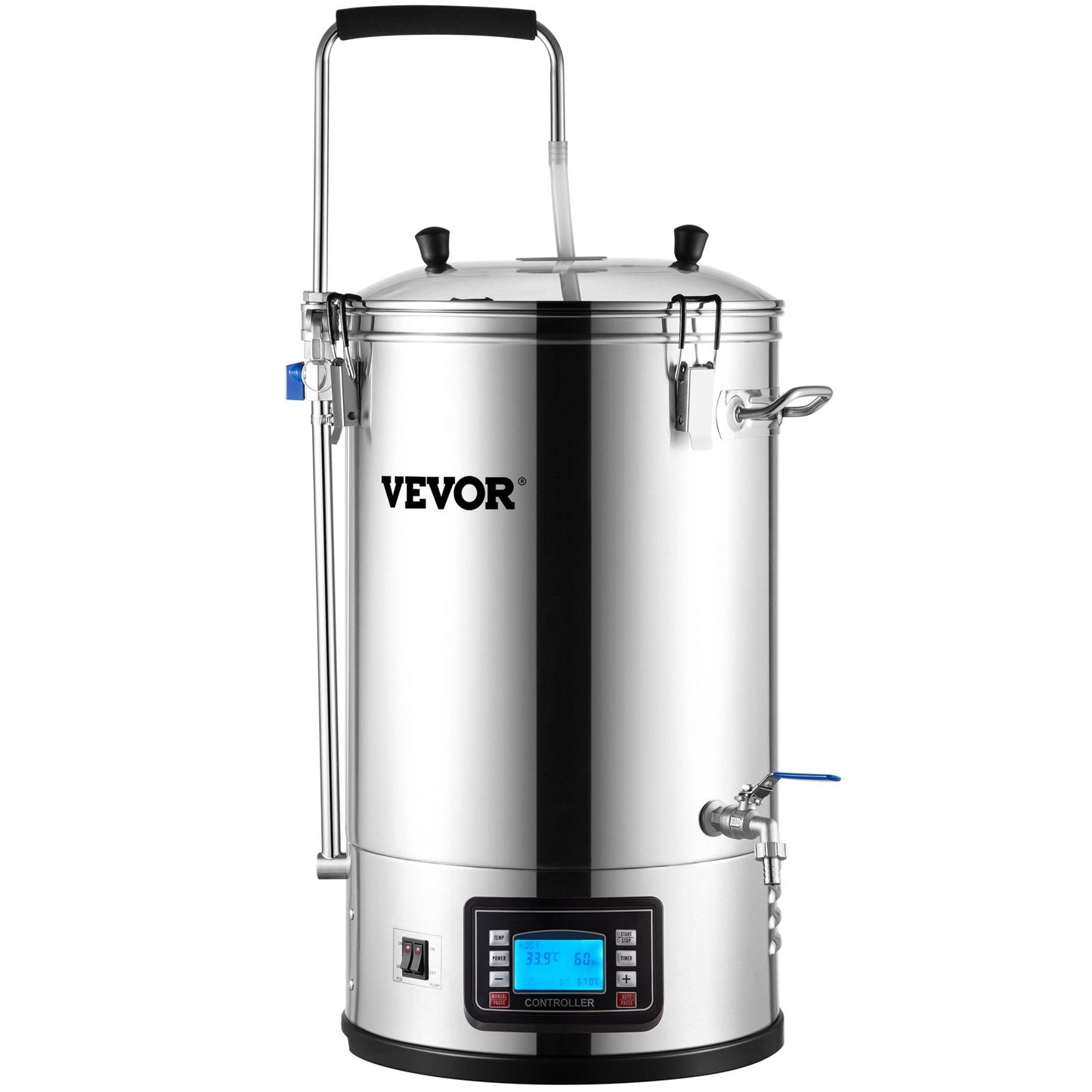 Electric Brewing System, 8 Gal/30 L, All-in-one Home Beer Brewer with Auto/Manual Mode Panel, Mash Boil Device with 100-2500W Power 25-100℃ Temp 1-180 min Timer Circulation Pump Recipe Memory, 220V