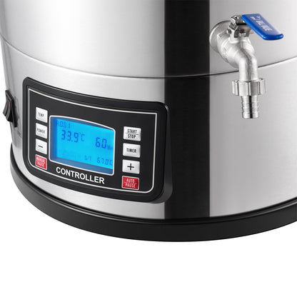 Electric Brewing System, 8 Gal/30 L, All-in-one Home Beer Brewer with Auto/Manual Mode Panel, Mash Boil Device with 100-2500W Power 25-100℃ Temp 1-180 min Timer Circulation Pump Recipe Memory, 220V