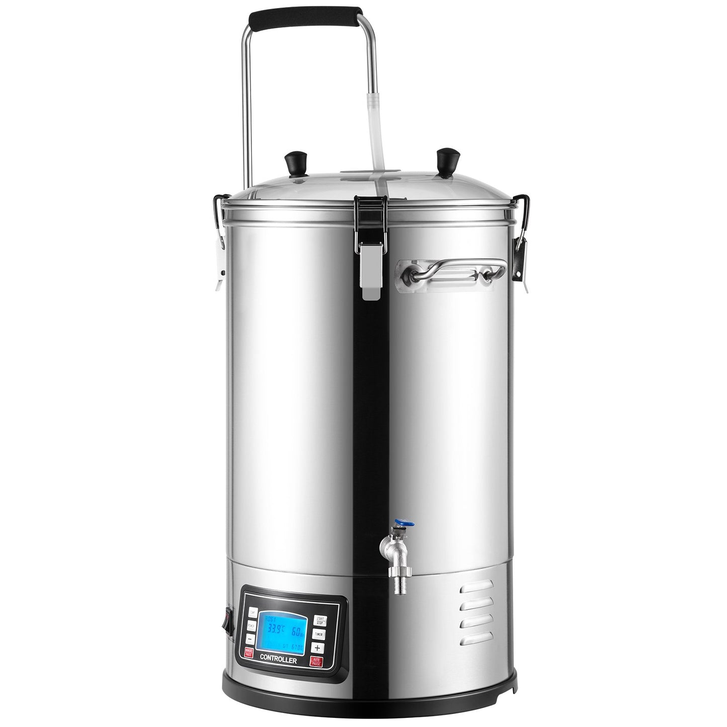 Electric Brewing System, 8 Gal/30 L, All-in-one Home Beer Brewer with Auto/Manual Mode Panel, Mash Boil Device with 100-2500W Power 25-100℃ Temp 1-180 min Timer Circulation Pump Recipe Memory, 220V