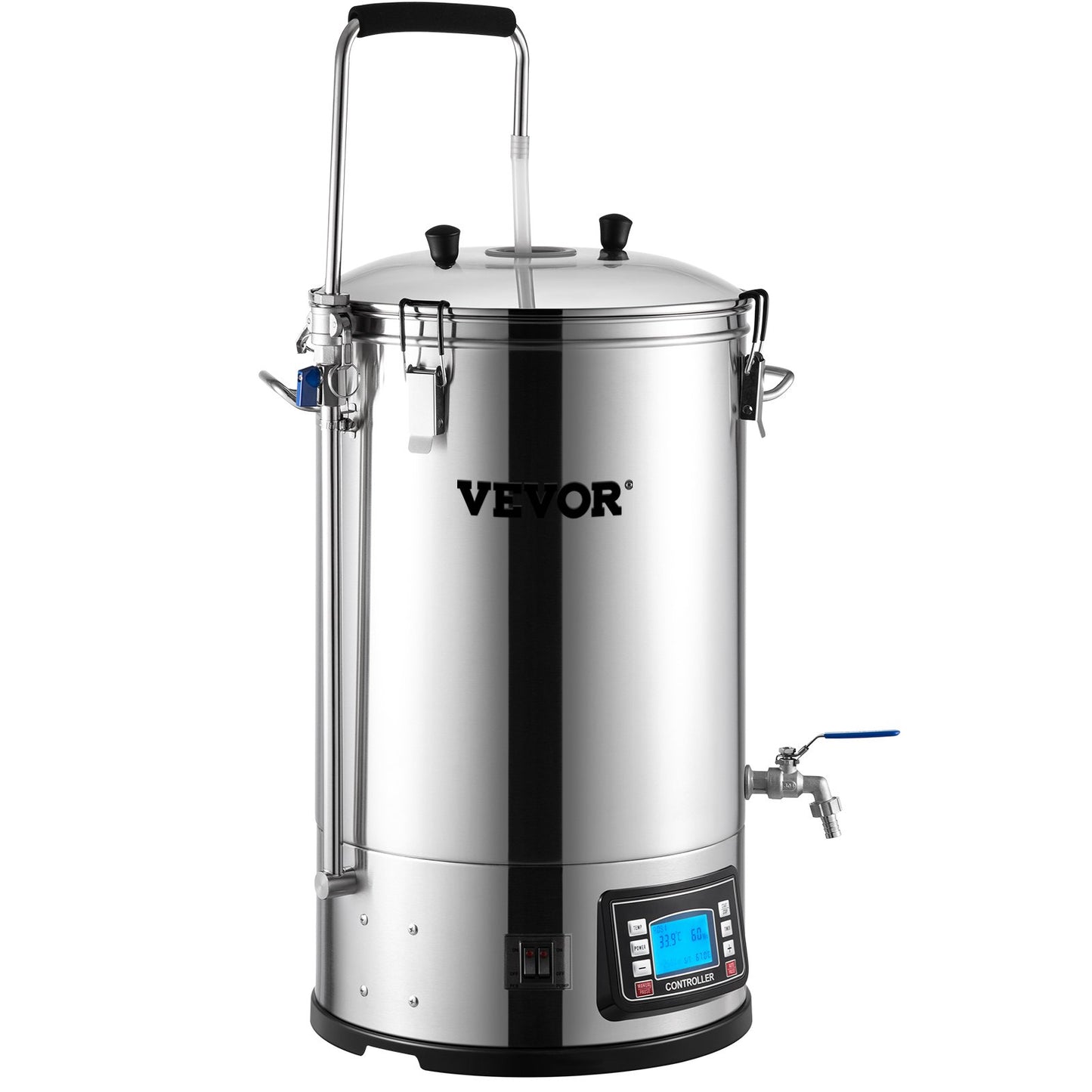 Electric Brewing System, 8 Gal/30 L, All-in-one Home Beer Brewer with Auto/Manual Mode Panel, Mash Boil Device with 100-2500W Power 25-100℃ Temp 1-180 min Timer Circulation Pump Recipe Memory, 220V
