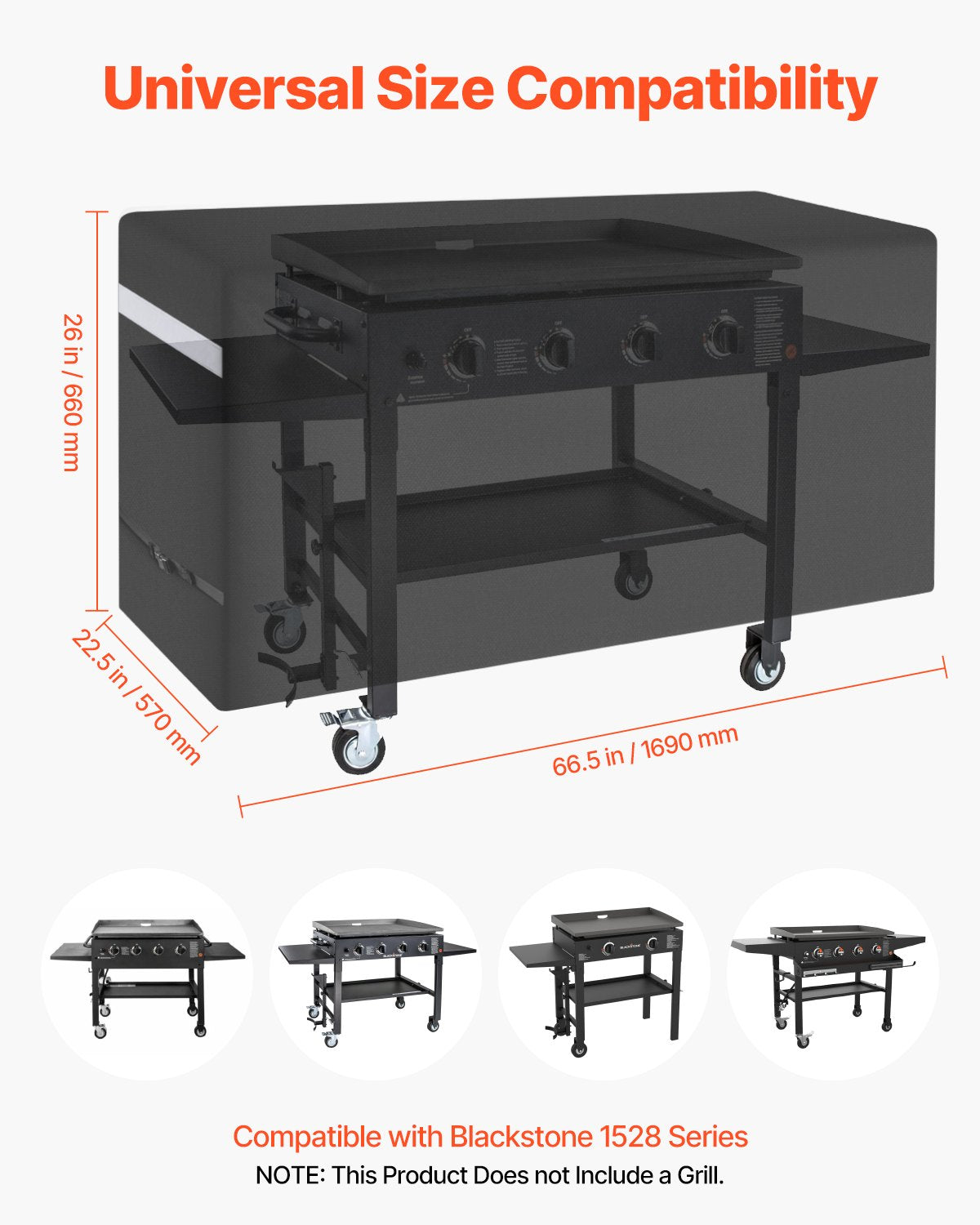 Grill Cover, 66 inch BBQ Covers for Outdoor Grills, Waterproof, Fade Resistant, Weather Resistant Heavy Duty 600D Polyester, Easy On/Off, with Secure Buckles, Black