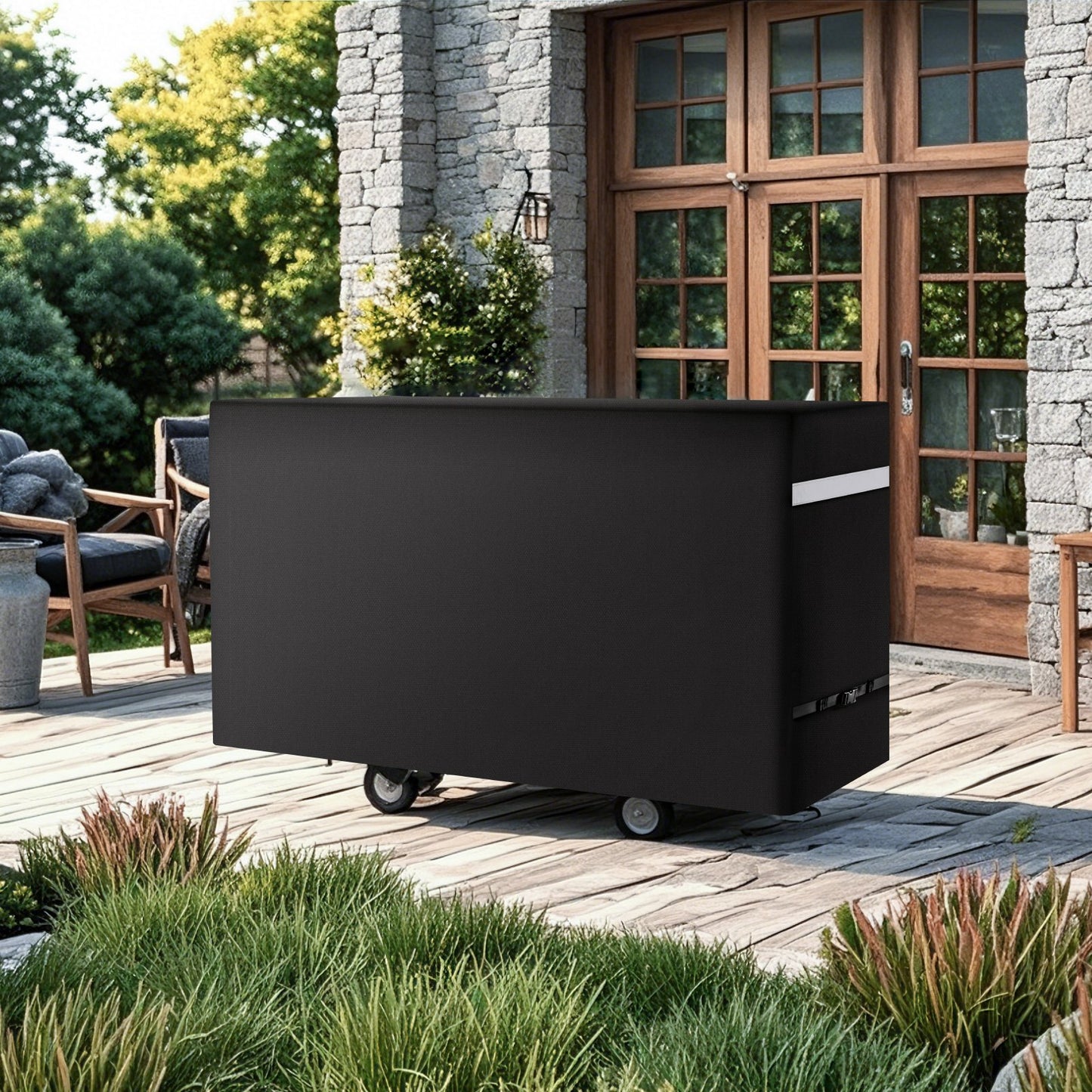 Grill Cover, 59 inch BBQ Covers for Outdoor Grills, Waterproof, Fade Resistant, Weather Resistant Heavy Duty 600D Polyester, Easy On/Off, with Secure Buckles, Black