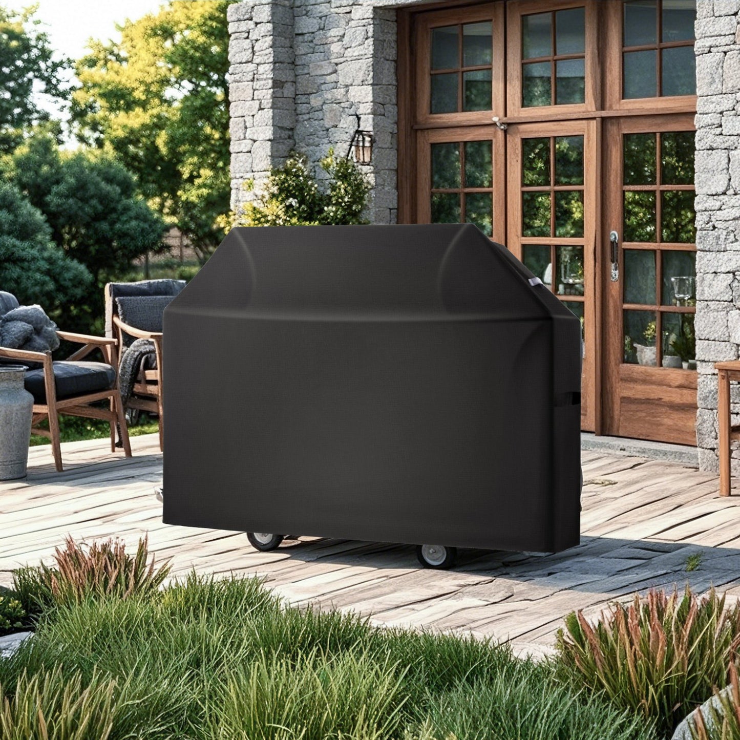 Grill Cover, 60 inch BBQ Covers for Outdoor Grills, Waterproof, Fade Resistant, Weather Resistant Heavy Duty 600D Polyester, Easy On/Off, with Hook-and-Loop Straps, Black
