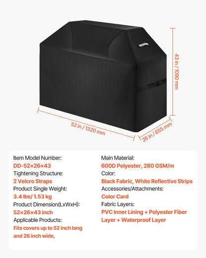 52 Inch Grill Cover Heavy Duty BBQ Gas Grill Cover Outdoor Waterproof