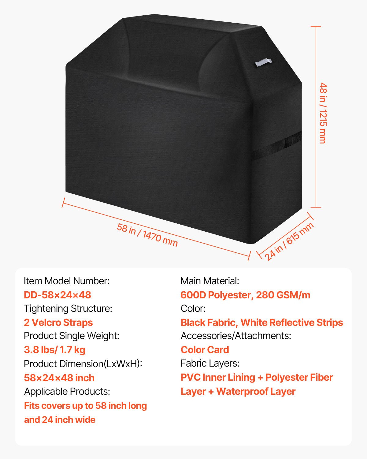 58 Inch Grill Cover Heavy Duty BBQ Gas Grill Cover Outdoor Waterproof