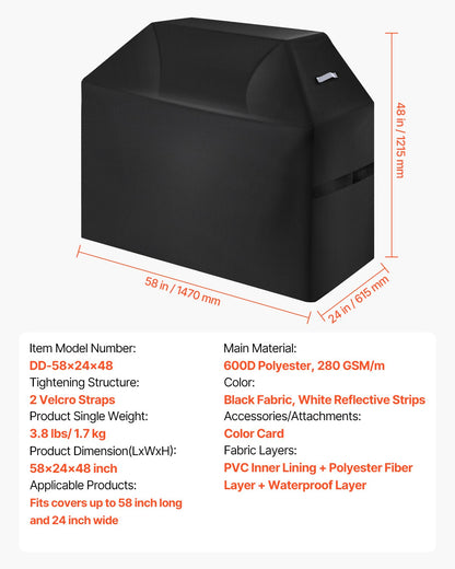 58 Inch Grill Cover Heavy Duty BBQ Gas Grill Cover Outdoor Waterproof