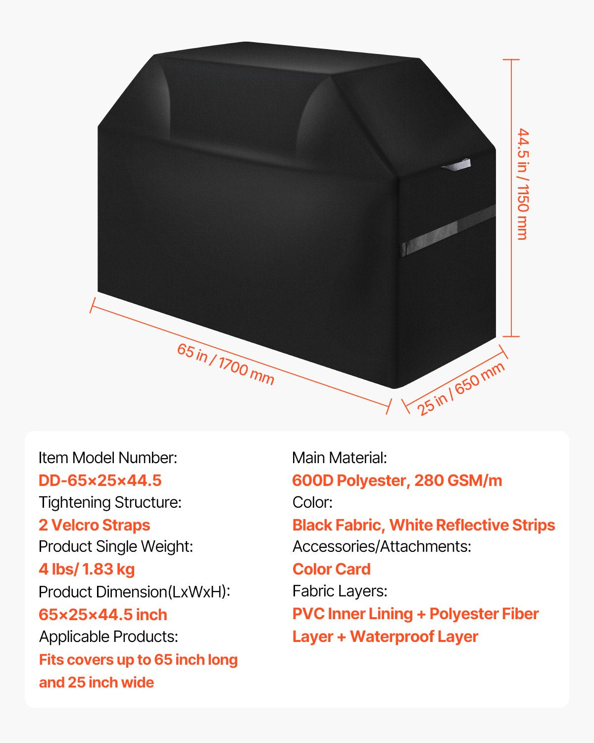 65 Inch Grill Cover Heavy Duty BBQ Gas Grill Cover Outdoor Waterproof