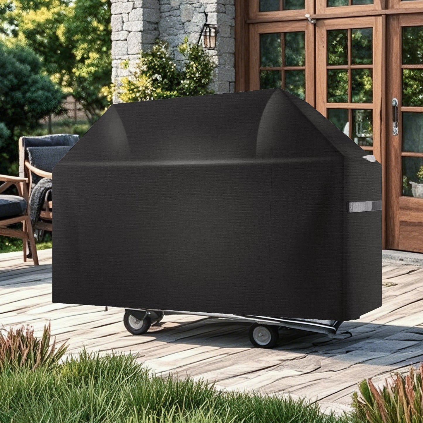 Grill Cover, 65 inch BBQ Covers for Outdoor Grills, Waterproof, Fade Resistant, Weather Resistant Heavy Duty 600D Polyester, Easy On/Off, with Hook-and-Loop Straps, Black