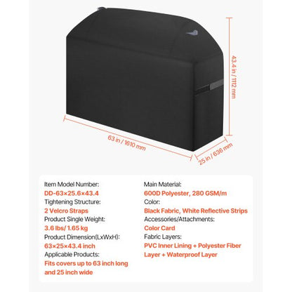 Grillöverdrag, 63 tums grillöverdrag för utomhusgrillar, vattentätt, blekningsbeständigt, väderbeständigt kraftigt 600D polyester, enkelt på och av, med kardborreband, svart |  EU