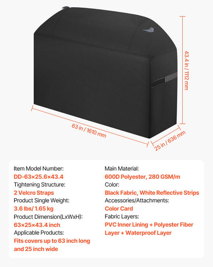 Grill Cover, 63 inch BBQ Covers for Outdoor Grills, Waterproof, Fade Resistant, Weather Resistant Heavy Duty 600D Polyester, Easy On/Off, with Hook-and-Loop Straps, Black
