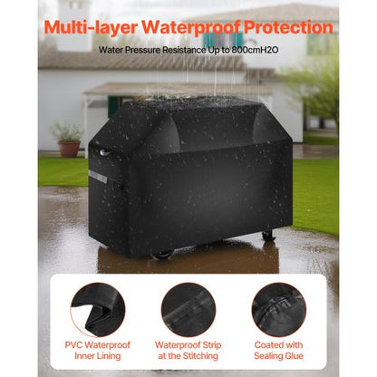 Grillöverdrag, 48 tums grillöverdrag för utomhusgrillar, vattentätt, blekningsbeständigt, väderbeständigt kraftigt 600D polyester, enkelt på och av, med kardborreband, svart |  EU