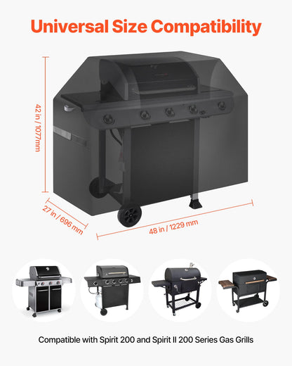 Grill Cover, 48 inch BBQ Covers for Outdoor Grills, Waterproof, Fade Resistant, Weather Resistant Heavy Duty 600D Polyester, Easy On/Off, with Hook-and-Loop Straps, Black