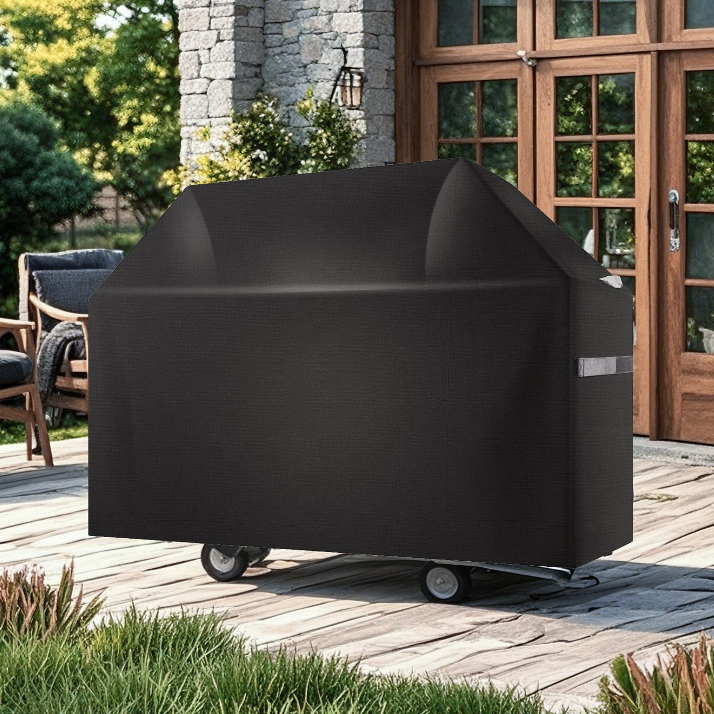 Grill Cover, 48 inch BBQ Covers for Outdoor Grills, Waterproof, Fade Resistant, Weather Resistant Heavy Duty 600D Polyester, Easy On/Off, with Hook-and-Loop Straps, Black