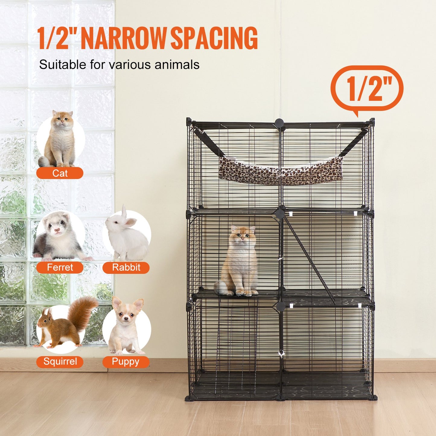 Large 3-Tier Cat Cage 28 x 28 x 41" Wire Playpen Catio with Hammock
