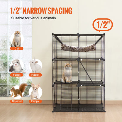 Large 3-Tier Cat Cage 28 x 28 x 41" Wire Playpen Catio with Hammock