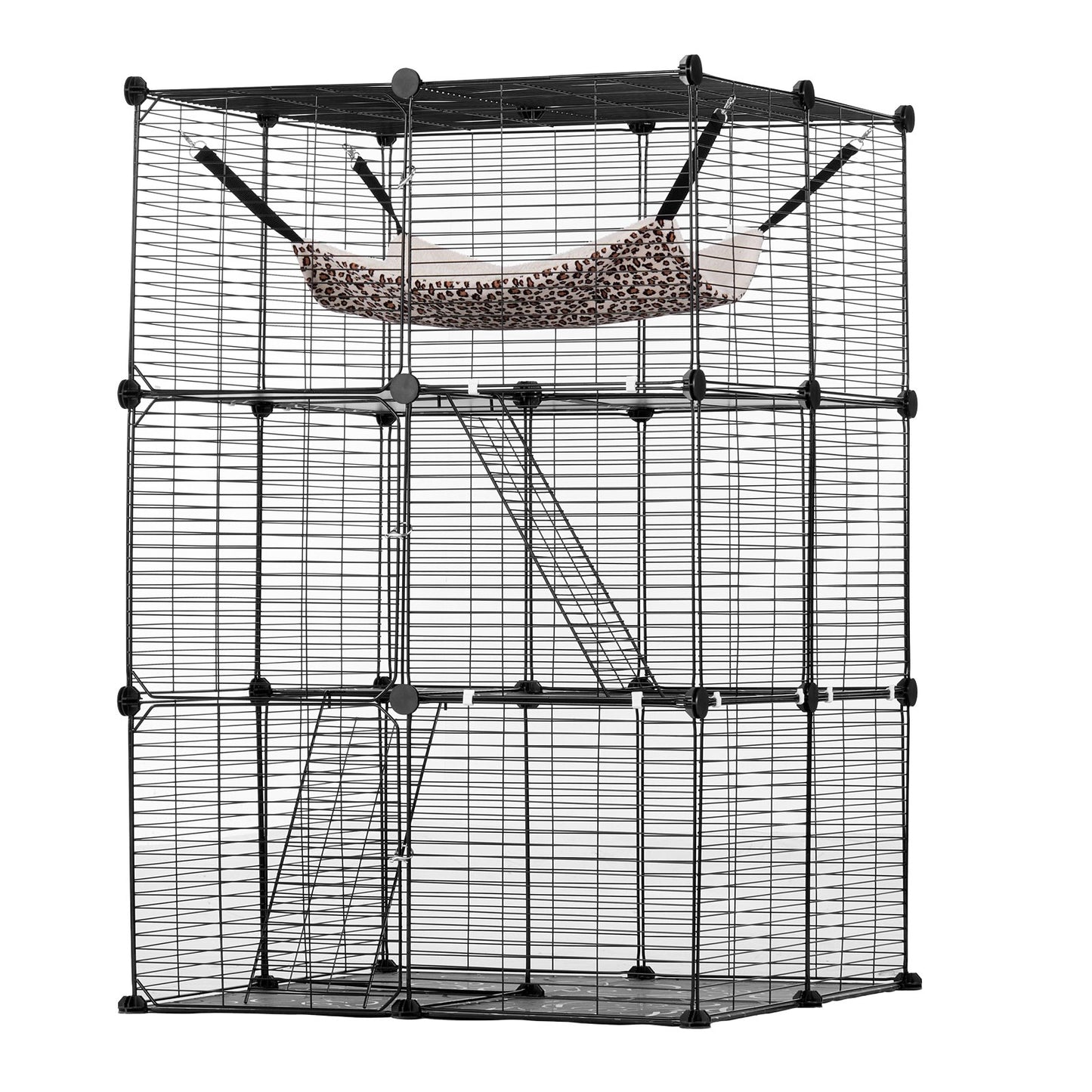 Large 3-Tier Cat Cage 28 x 28 x 41" Wire Playpen Catio with Hammock
