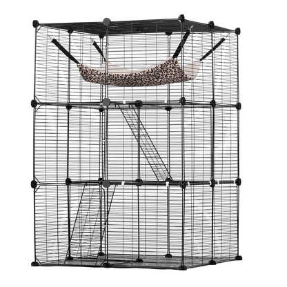 Large 3-Tier Cat Cage 28 x 28 x 41" Wire Playpen Catio with Hammock