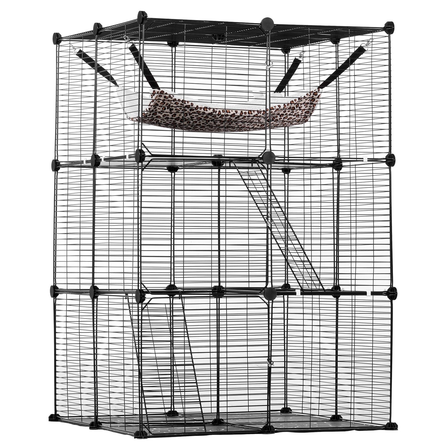 Large 3-Tier Cat Cage 28 x 28 x 41" Wire Playpen Catio with Hammock