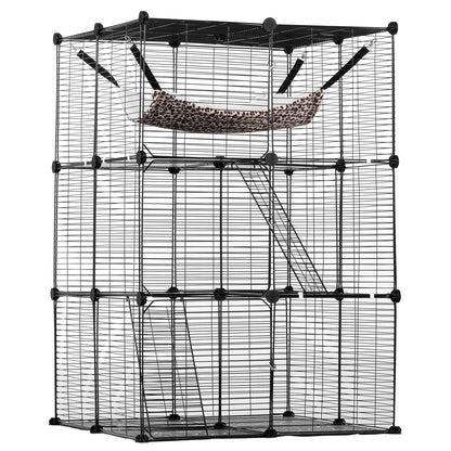 Large 3-Tier Cat Cage 28 x 28 x 41" Wire Playpen Catio with Hammock