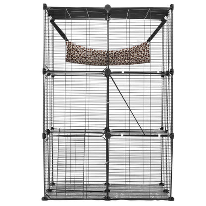 Large 3-Tier Cat Cage 28 x 28 x 41" Wire Playpen Catio with Hammock