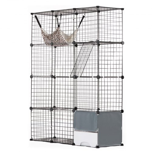 Large 4-tier Cat Cage, 41 x 14 x 55", Detachable Metal Wire Cat Enclosure, with Litter Box Hammock Ramp ladders, Indoor & Outdoor Crate Exercise Place Ideal for Kitty, Small Animals, Black
