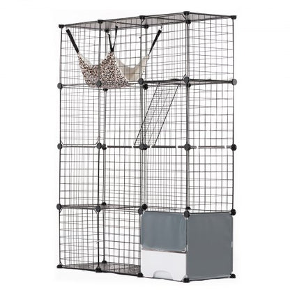 Large 4-tier Cat Cage, 41 x 14 x 55", Detachable Metal Wire Cat Enclosure, with Litter Box Hammock Ramp ladders, Indoor & Outdoor Crate Exercise Place Ideal for Kitty, Small Animals, Black