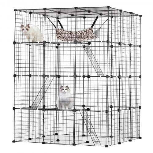Large 4-tier Cat Cage, 41 x 41 x 55", Detachable Metal Wire Cat Enclosure, with 4 Front Doors Hammock Ramp ladders, Indoor & Outdoor Crate Exercise Place Ideal for Kitty, Small Animals, Black