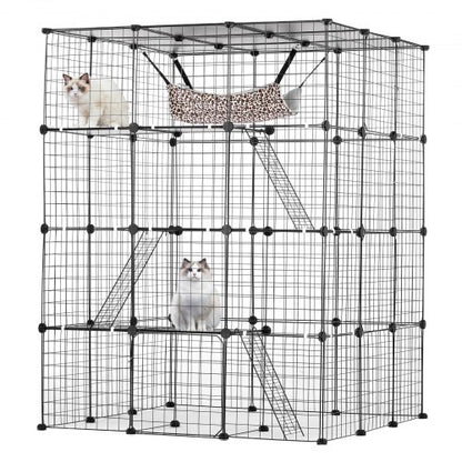 Large 4-tier Cat Cage, 41 x 41 x 55", Detachable Metal Wire Cat Enclosure, with 4 Front Doors Hammock Ramp ladders, Indoor & Outdoor Crate Exercise Place Ideal for Kitty, Small Animals, Black